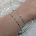CABLE CHAIN WITH BLUE ENAMEL BEADS Customisable and bespoke build-your-own sterling silver bracelet or anklet