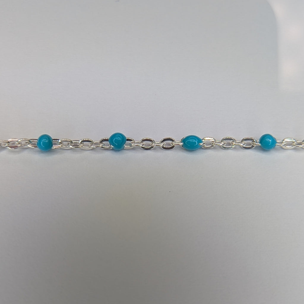 CABLE CHAIN WITH BLUE ENAMEL BEADS Customisable and bespoke build-your-own sterling silver bracelet or anklet