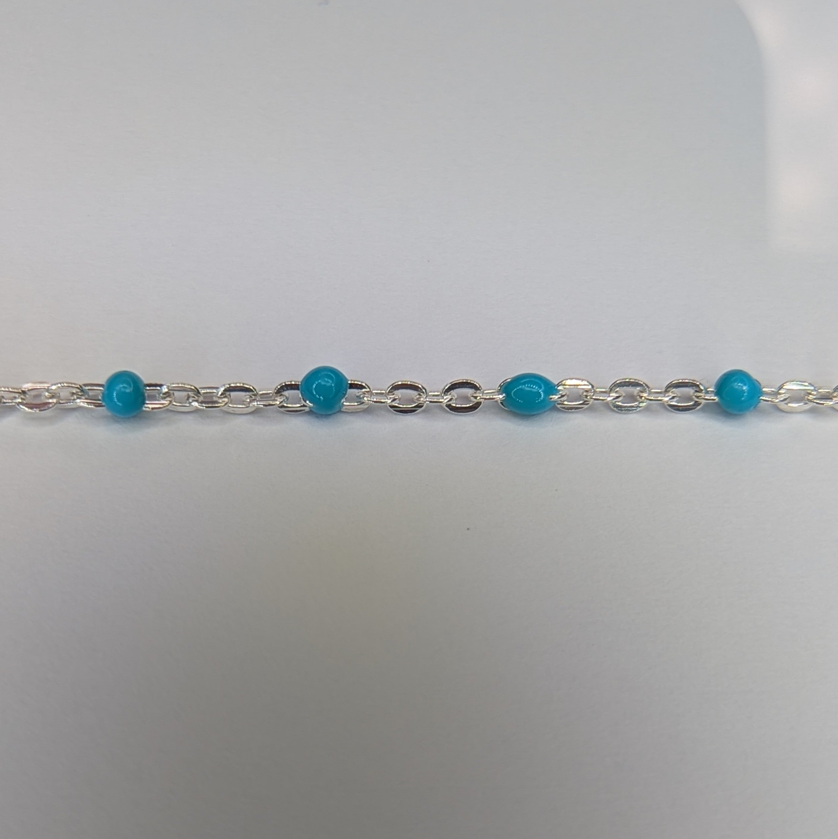 CABLE CHAIN WITH BLUE ENAMEL BEADS Customisable and bespoke build-your-own sterling silver bracelet or anklet