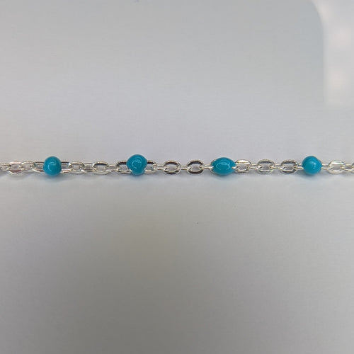 CABLE CHAIN WITH BLUE ENAMEL BEADS Customisable and bespoke build-your-own sterling silver bracelet or anklet