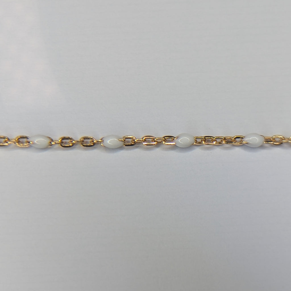 CABLE CHAIN WITH WHITE ENAMEL BEADS (Gold) - Customisable and bespoke build-your-own Gold bracelet or anklet